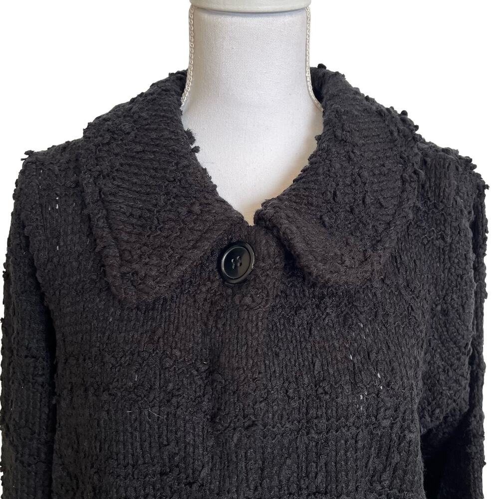 CJ Banks Cardigan Jacket Size X/14W Black Boucle' Collar Nubby Knit Sweater NWT
